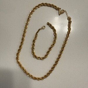 Gold Twisted Rope Chain Necklace and Bracelet Set